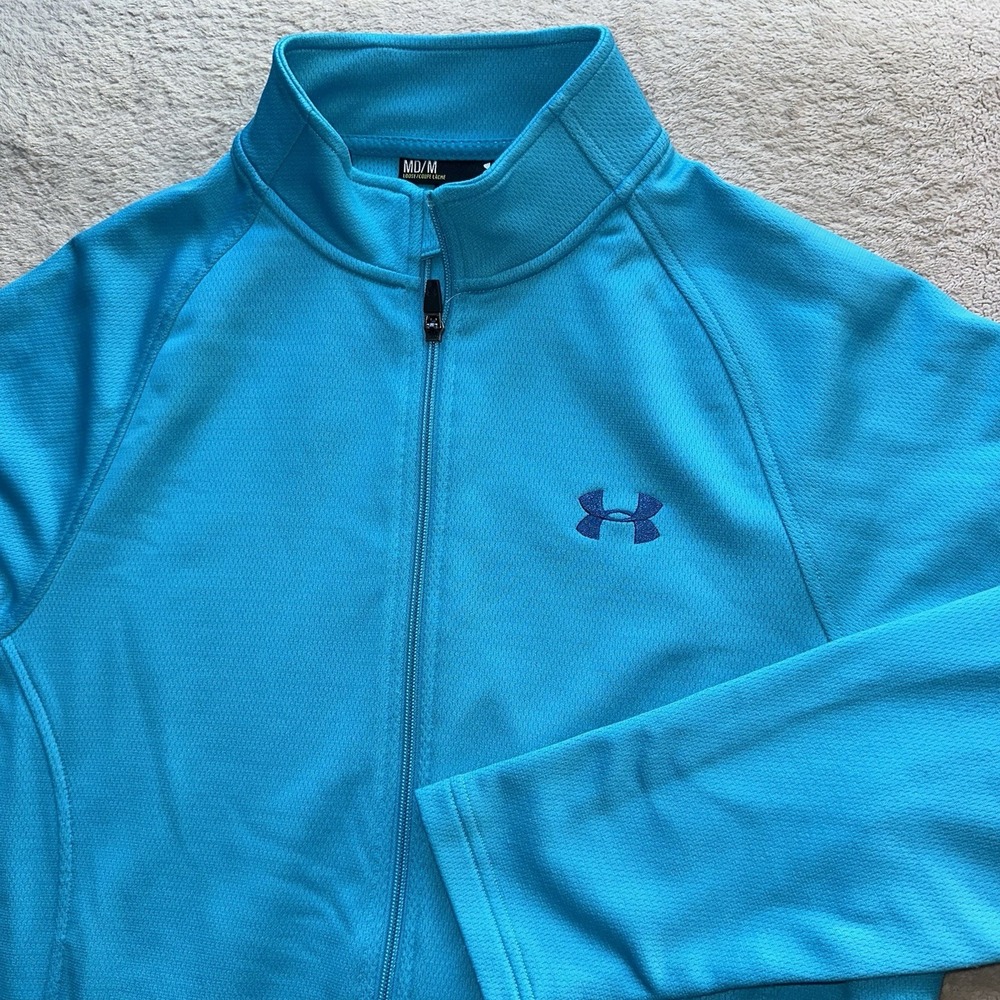 UNDER ARMOUR Women's Medium Loose Fit Full Zip Performance Jacket Blue Teal